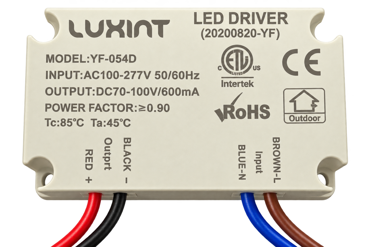 LUXINT YF-054D 600mA LED Driver – 70-100V DC, 100-277V AC, Constant Current